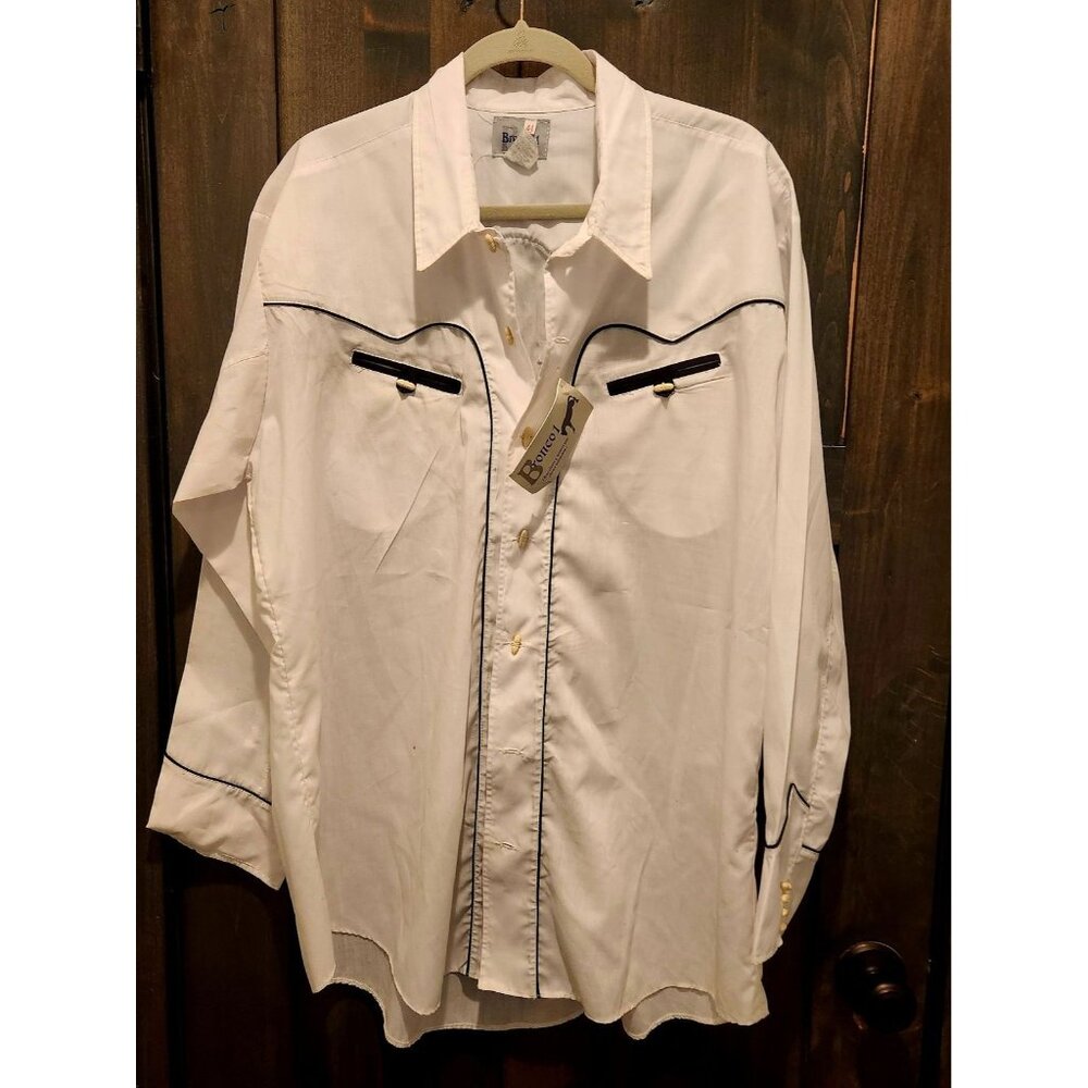Bronco 1 Charro Western White Shirt Cowboy Style Long Sleeve- Mexico - Size 44